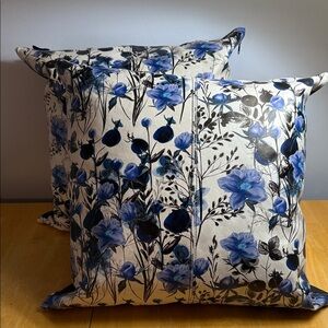 Leather Floral Blue and Black Throw Pillows (2)
